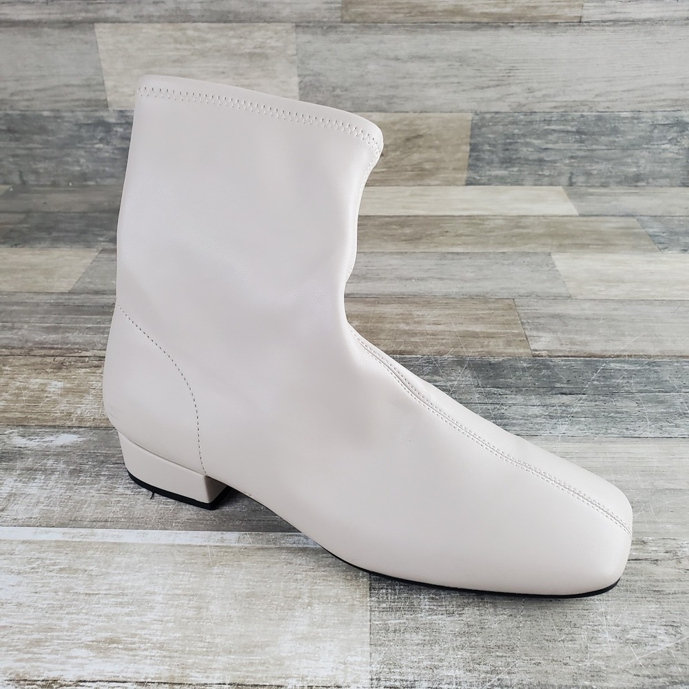 Aerosoles Nina Womens Ankle Boots Sz 9 M White Side Zip Square Toe Block Heel